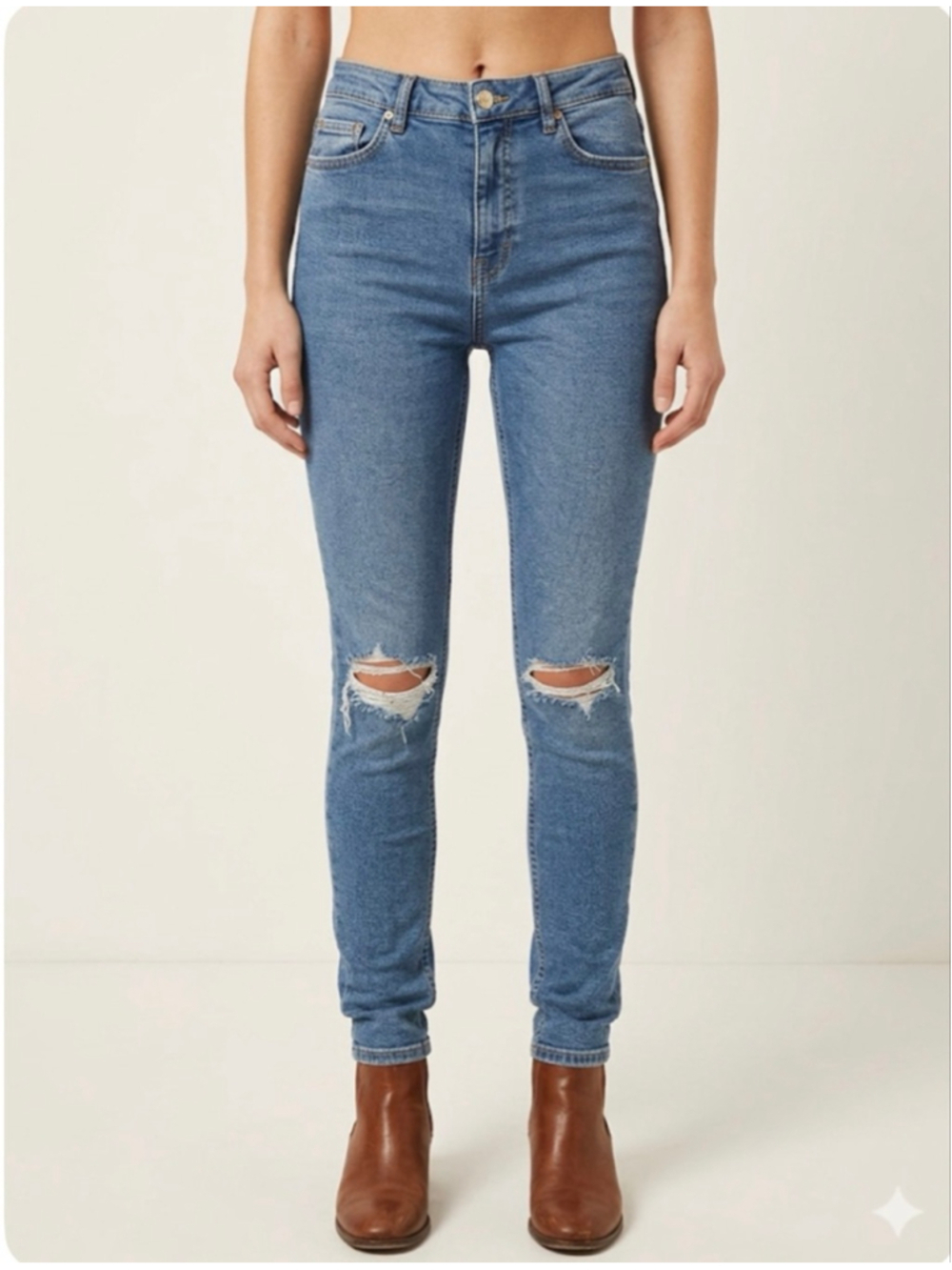 Topshop Blue Ripped Skinny Jeans Size 10